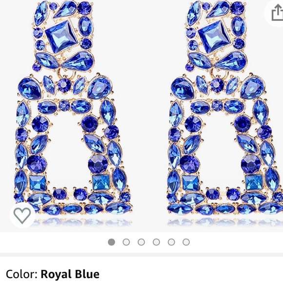Blue Rhinestone Rectangle Earrings - Picture 2 of 2
